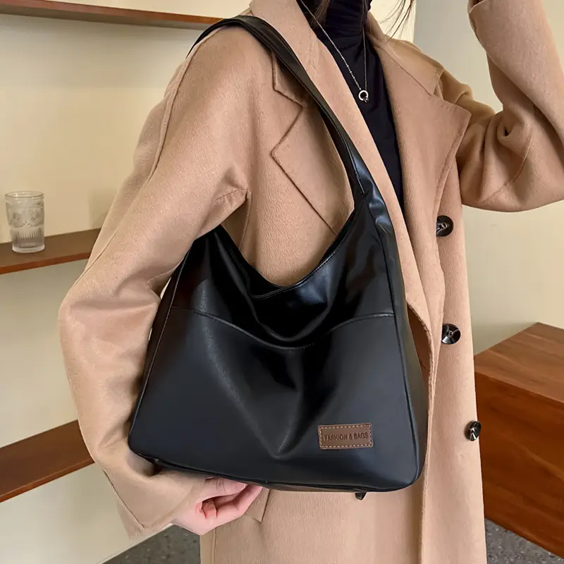 Brown Textured Women's Large Capacity Shoulder Bag - Image 5