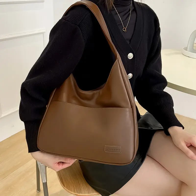 Brown Textured Women's Large Capacity Shoulder Bag - Image 6