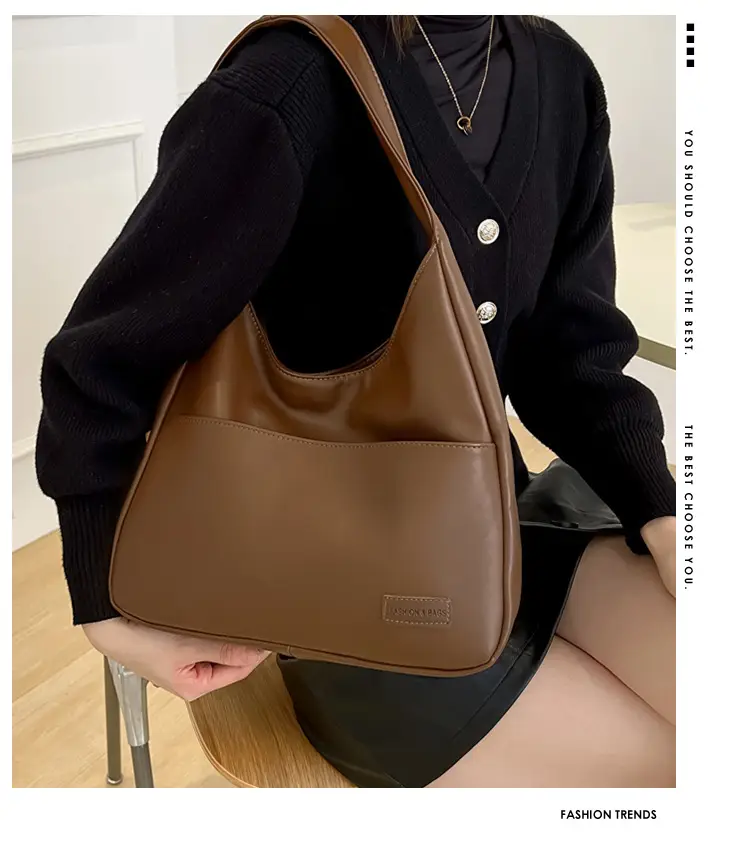 Brown Textured Women's Large Capacity Shoulder Bag — feature 1