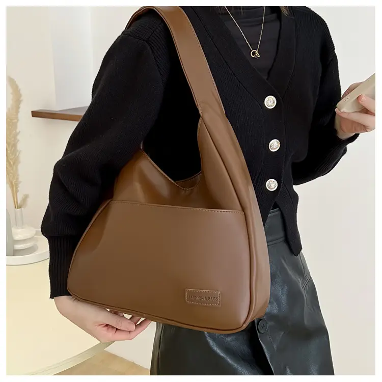 Brown Textured Women's Large Capacity Shoulder Bag — feature 12