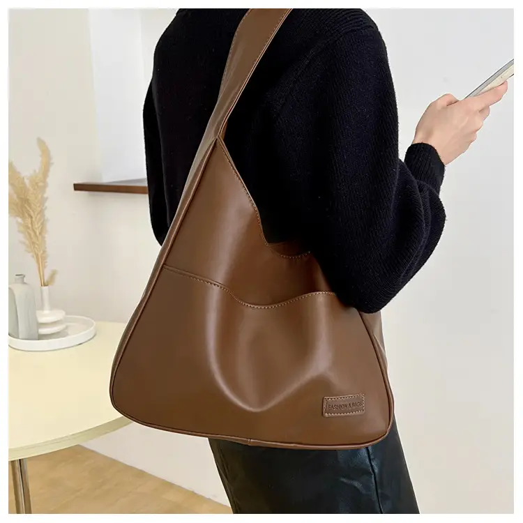 Brown Textured Women's Large Capacity Shoulder Bag — feature 13