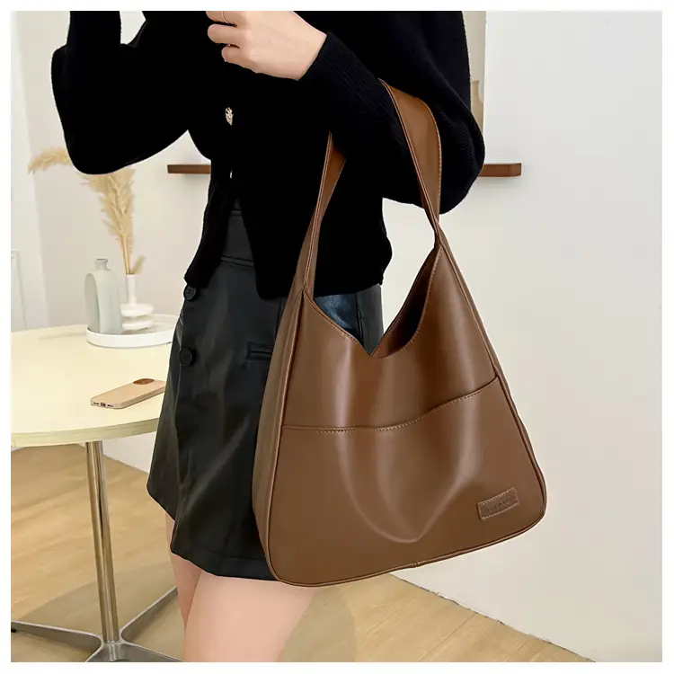 Brown Textured Women's Large Capacity Shoulder Bag — feature 14