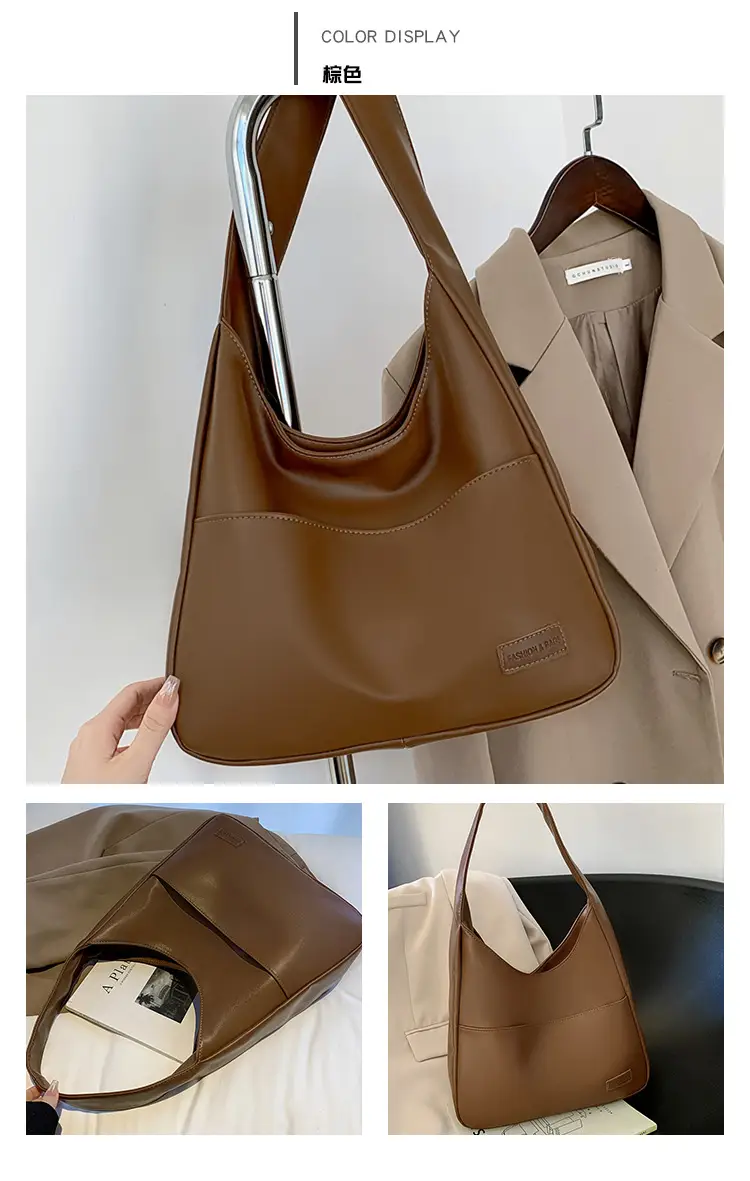 Brown Textured Women's Large Capacity Shoulder Bag — feature 20