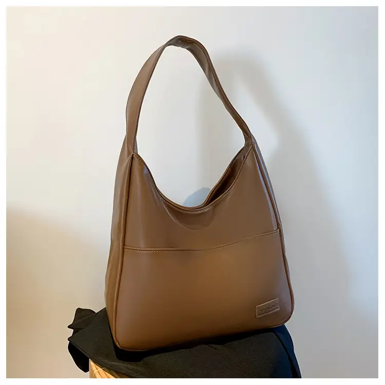 Brown Textured Women's Large Capacity Shoulder Bag - Image 3