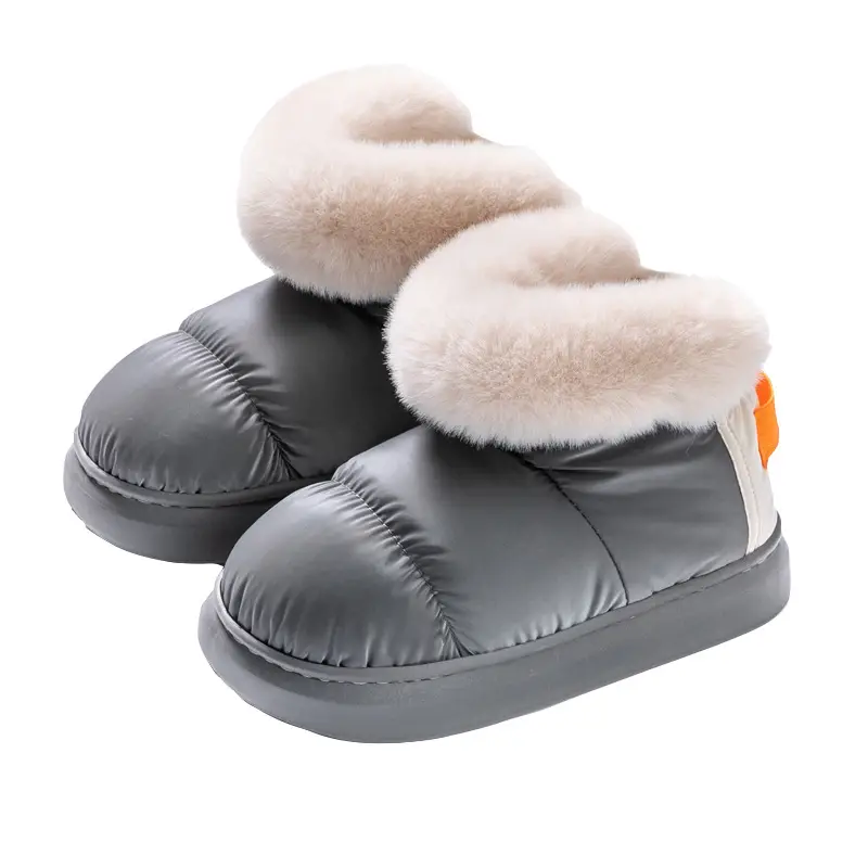 Autumn and Winter high-top fur mouth fleece-lined warm cotton shoes women's indoor home thick bottom non-slip all-inclusive heel couple cotton slippers