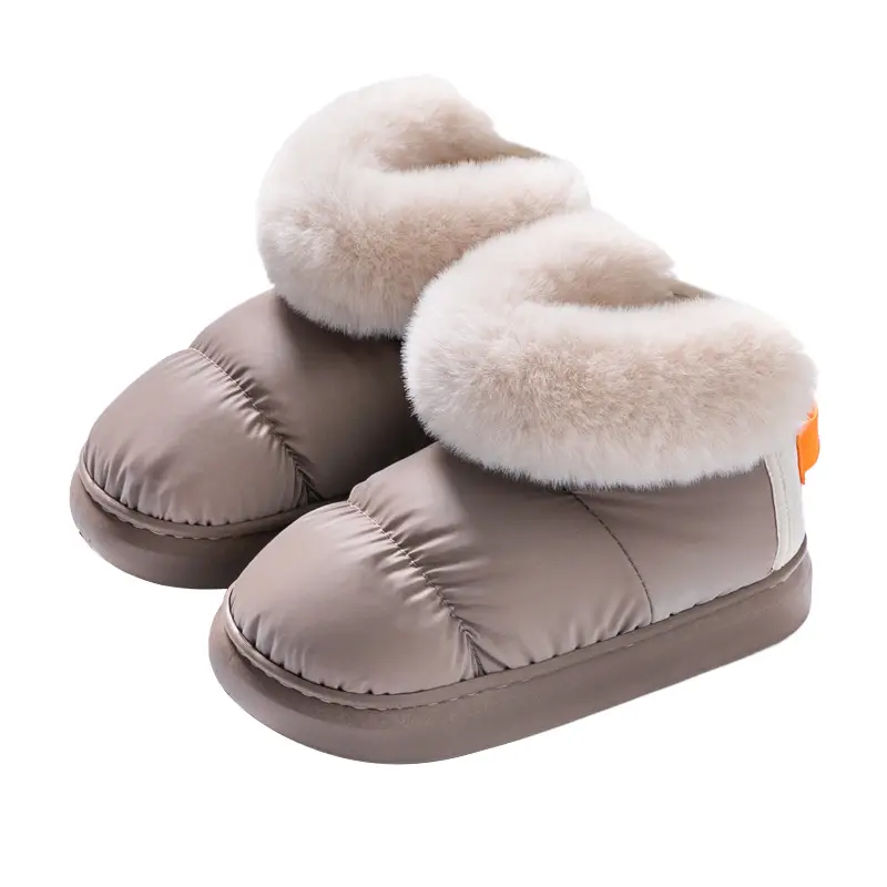 Autumn and Winter high-top fur mouth fleece-lined warm cotton shoes women's indoor home thick bottom non-slip all-inclusive heel couple cotton slippers