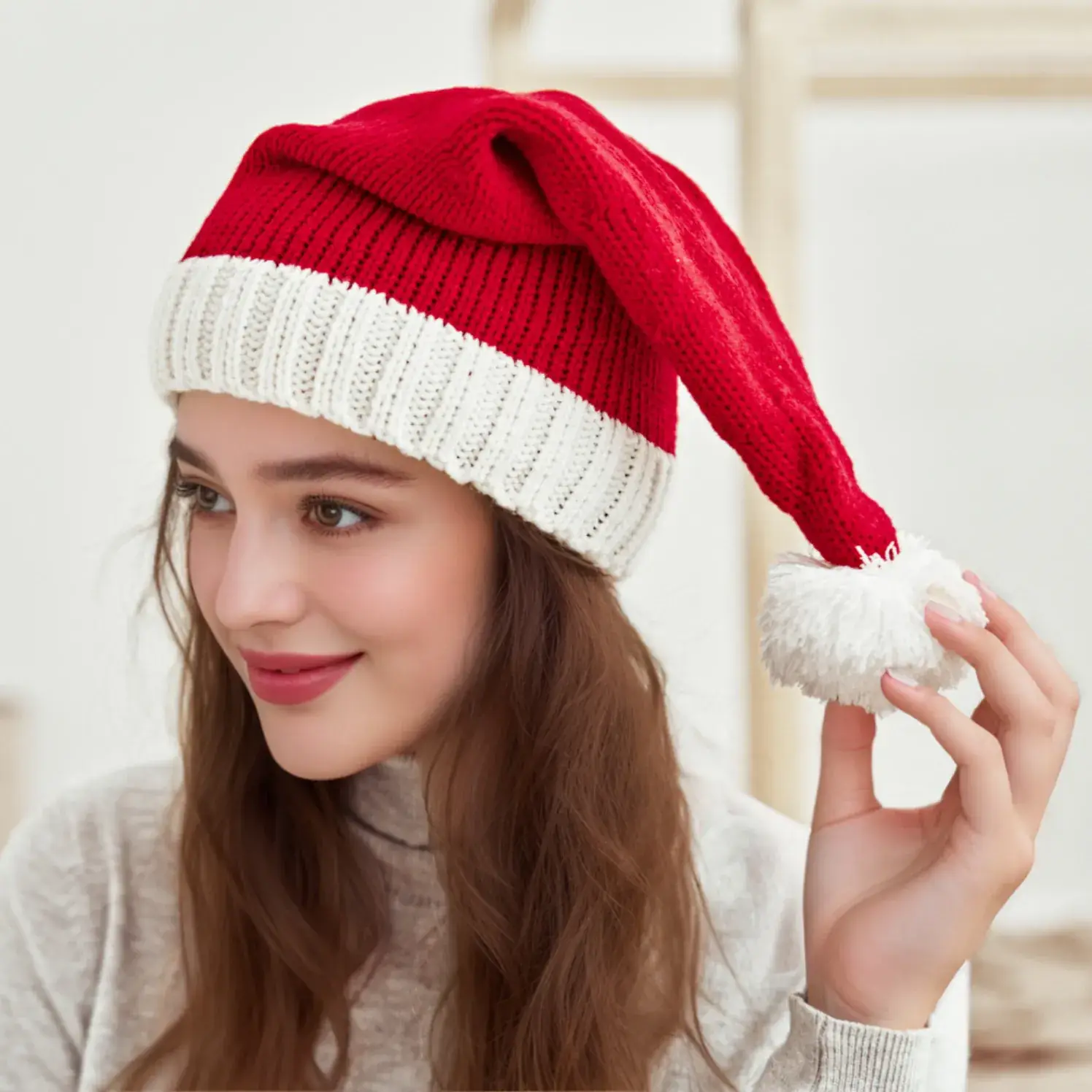 Knitted Red White Christmas Hat for Kids Cross-border Hot Selling - Image 4