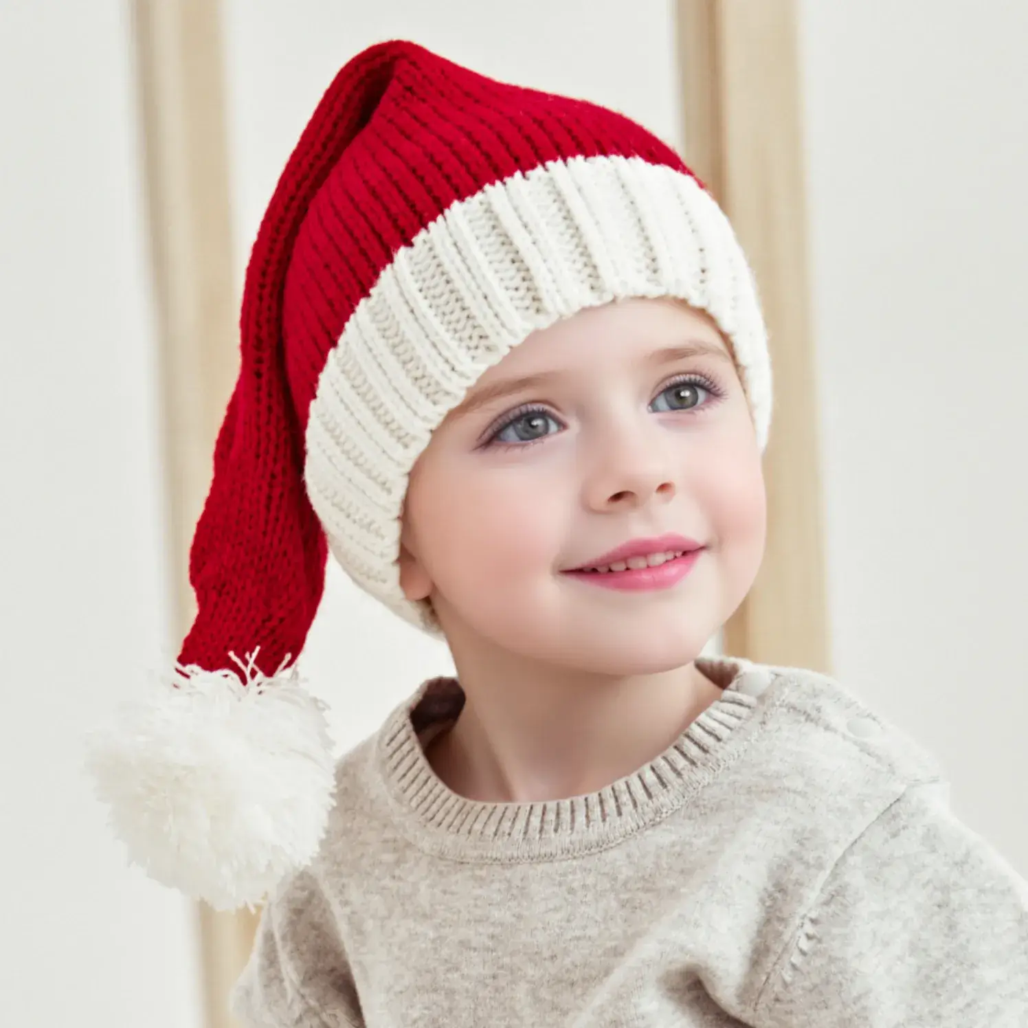 Knitted Red White Christmas Hat for Kids Cross-border Hot Selling - Image 5