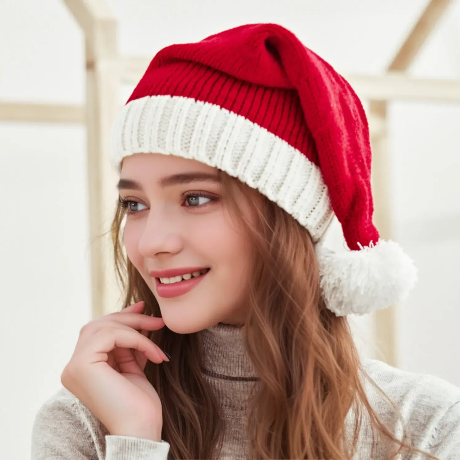 Knitted Red White Christmas Hat for Kids Cross-border Hot Selling - Image 6