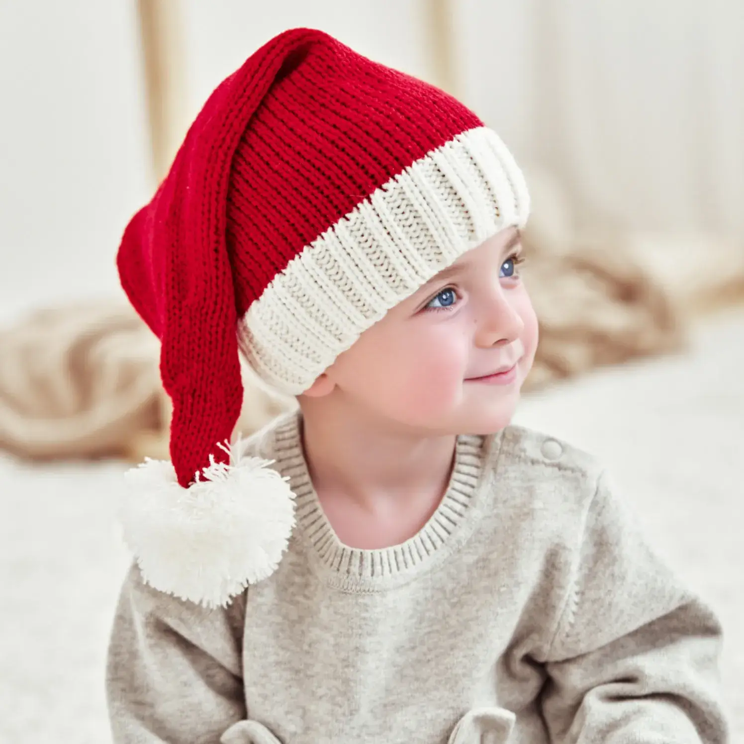Knitted Red White Christmas Hat for Kids Cross-border Hot Selling - Image 2