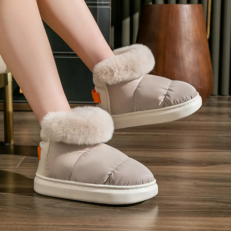 Plush Short Snow Boots for Women, Thick-Soled, Fleece-Lined, Non-Slip Cotton Slippers for the Elderly, Warm Indoor Shoes with Covered Heels - Image 4