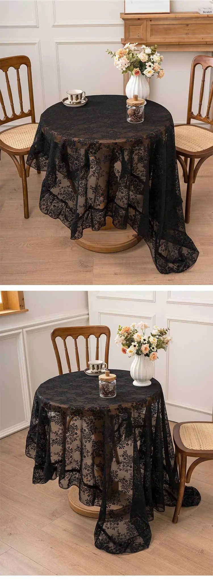 Retro Green Hollow-Out Tassel Tablecloth, Pastoral Style Lace Checkered Tablecloth, Rectangular Coffee Table Cover — feature 23