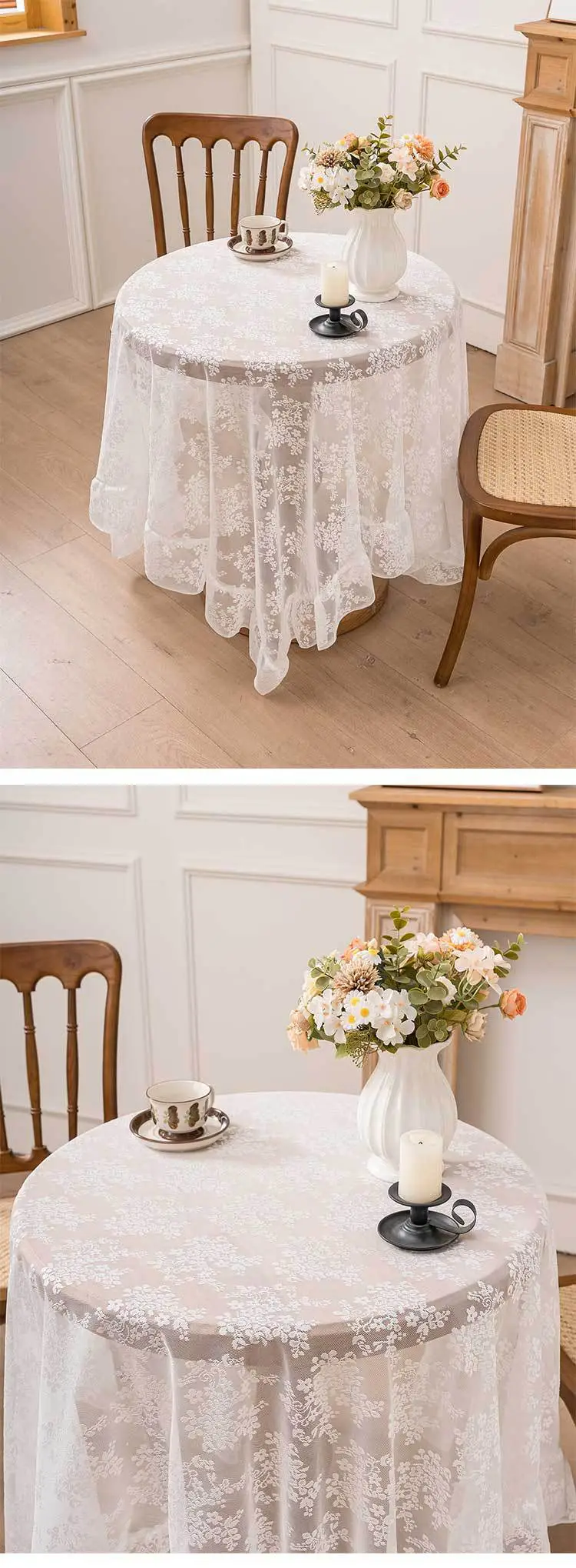 Retro Green Hollow-Out Tassel Tablecloth, Pastoral Style Lace Checkered Tablecloth, Rectangular Coffee Table Cover — feature 24