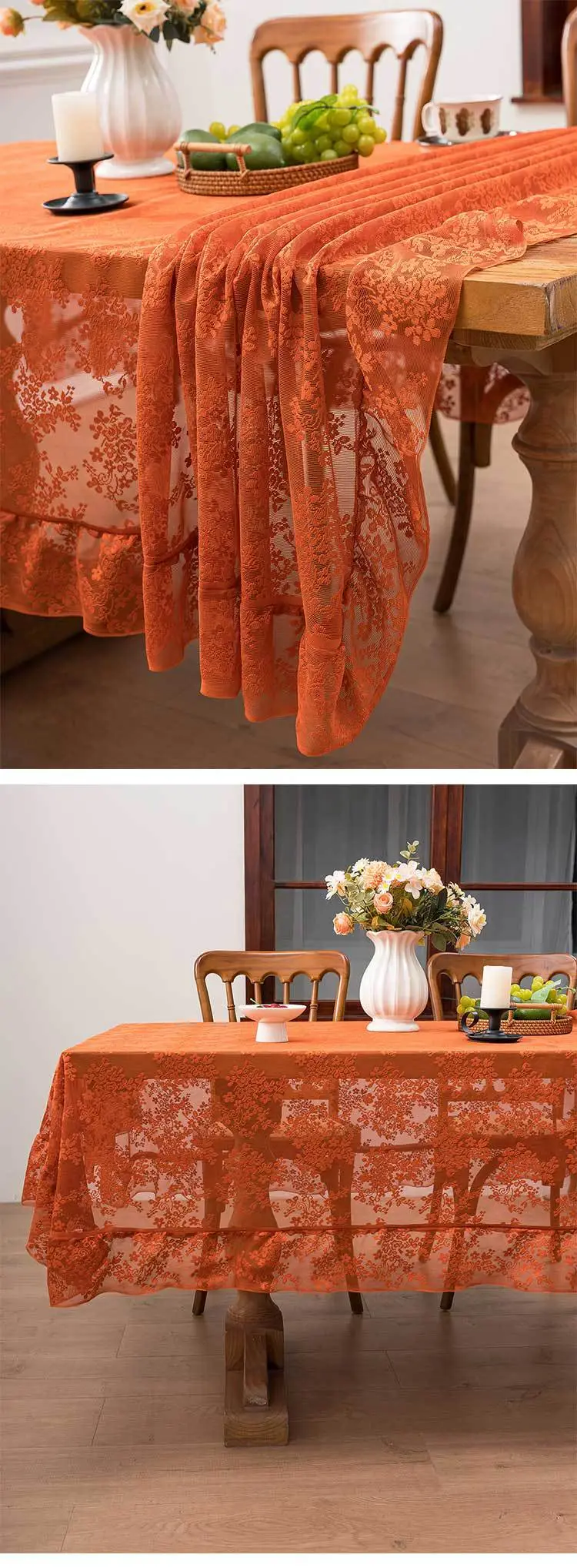 Retro Green Hollow-Out Tassel Tablecloth, Pastoral Style Lace Checkered Tablecloth, Rectangular Coffee Table Cover — feature 26