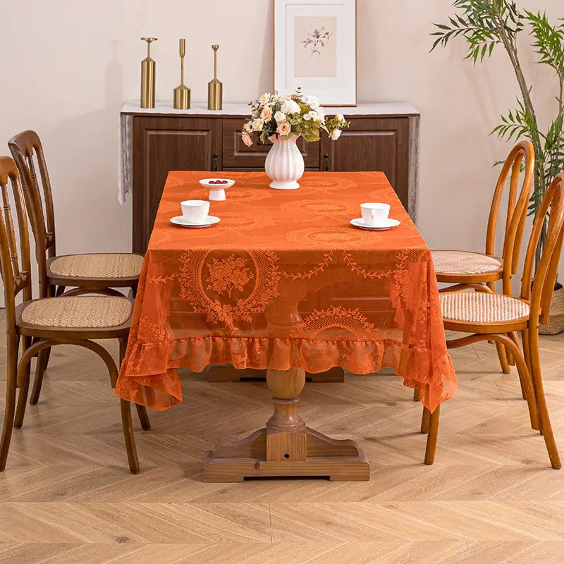 Retro Green Hollow-Out Tassel Tablecloth, Pastoral Style Lace Checkered Tablecloth, Rectangular Coffee Table Cover