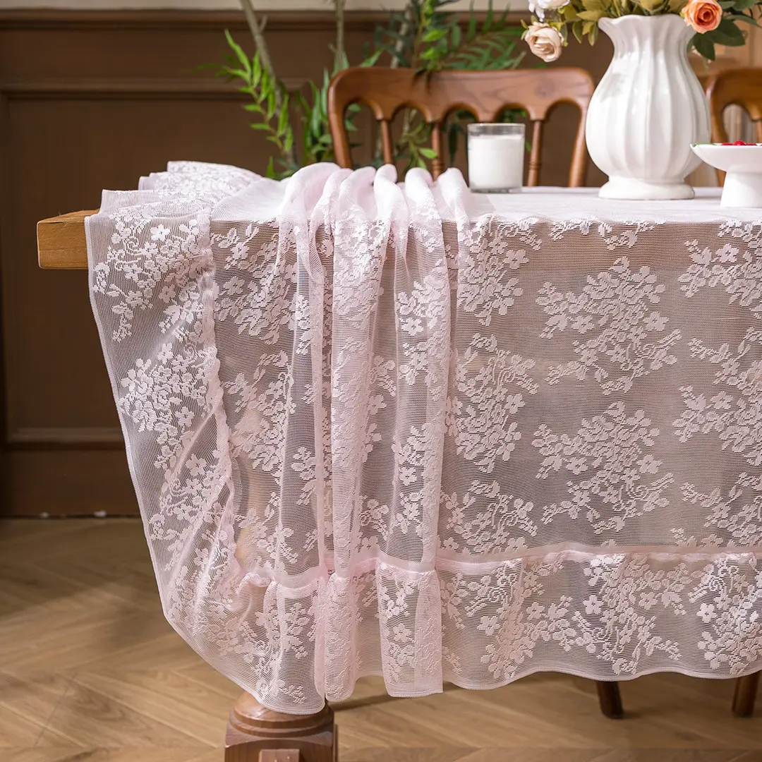 Retro Green Hollow-Out Tassel Tablecloth, Pastoral Style Lace Checkered Tablecloth, Rectangular Coffee Table Cover