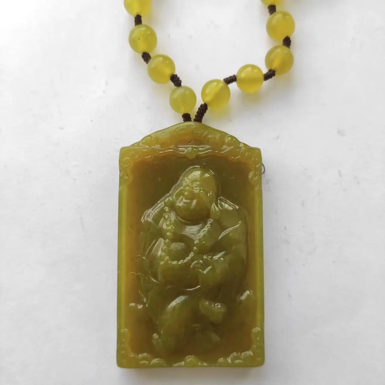 Natural Xiuyan Jade Maitreya Buddha Pendant 38mm