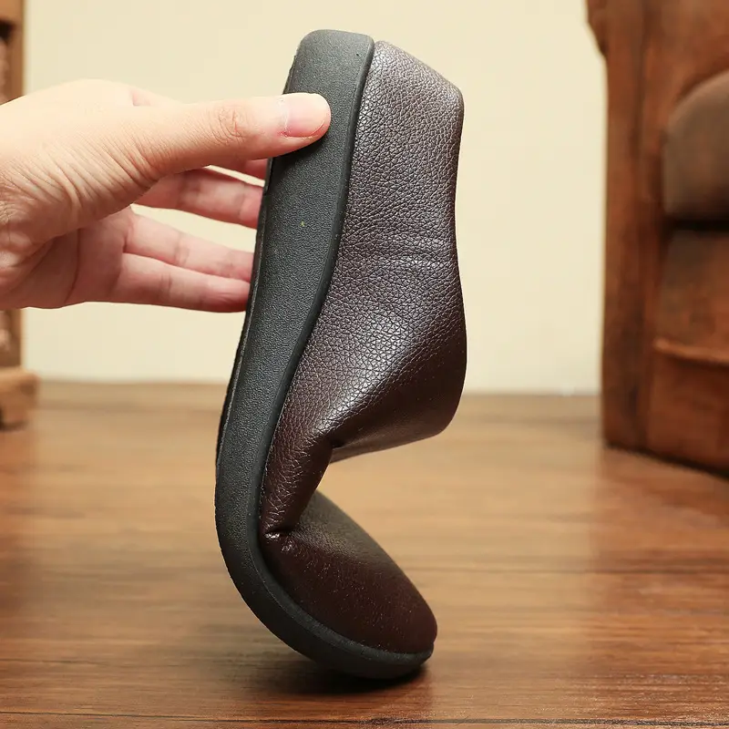 Winter New Home Men's Cotton Shoes Non-slip Soft Sole Leather Waterproof Men's Shoes Indoor Warm fleece-lined Comfortable Cotton Slippers - Image 6