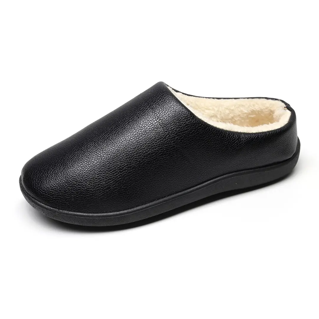 Winter New Home Men's Cotton Shoes Non-slip Soft Sole Leather Waterproof Men's Shoes Indoor Warm fleece-lined Comfortable Cotton Slippers - Image 7