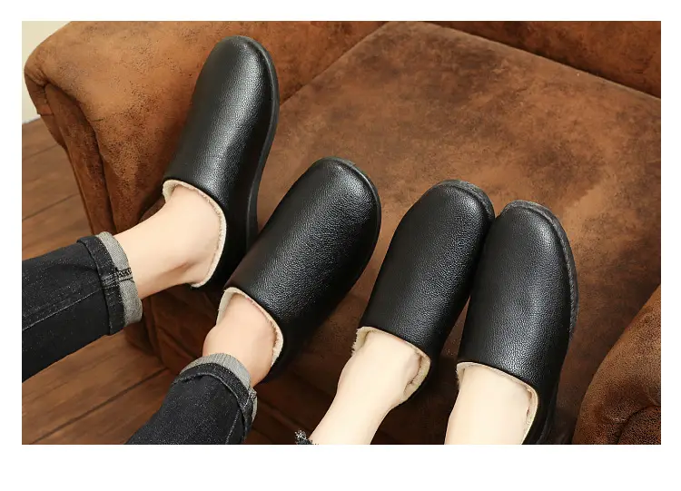 Winter New Home Men's Cotton Shoes Non-slip Soft Sole Leather Waterproof Men's Shoes Indoor Warm fleece-lined Comfortable Cotton Slippers — feature 11