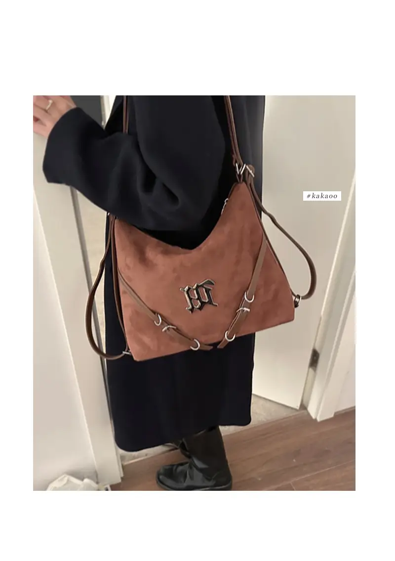 Women's Brown Leather Shoulder Tote Bag with Embroidered Logo — feature 10