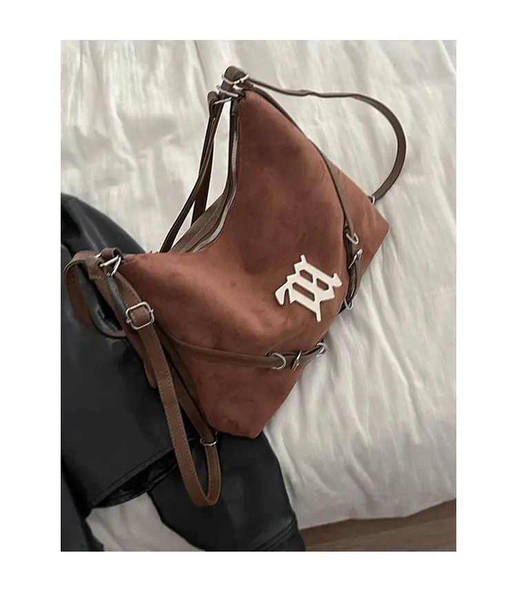 Women's Brown Leather Shoulder Tote Bag with Embroidered Logo — feature 14