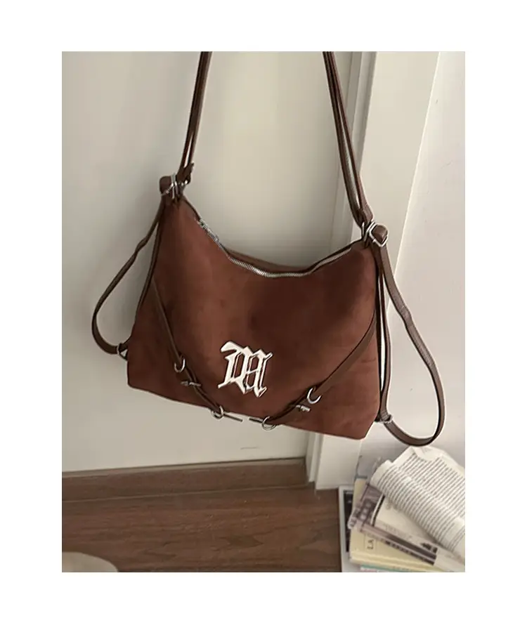Women's Brown Leather Shoulder Tote Bag with Embroidered Logo — feature 16