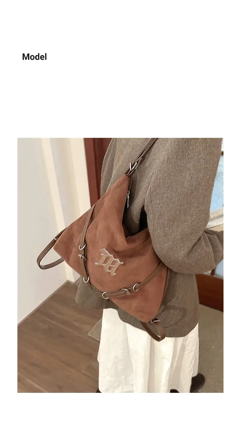 Women's Brown Leather Shoulder Tote Bag with Embroidered Logo — feature 2