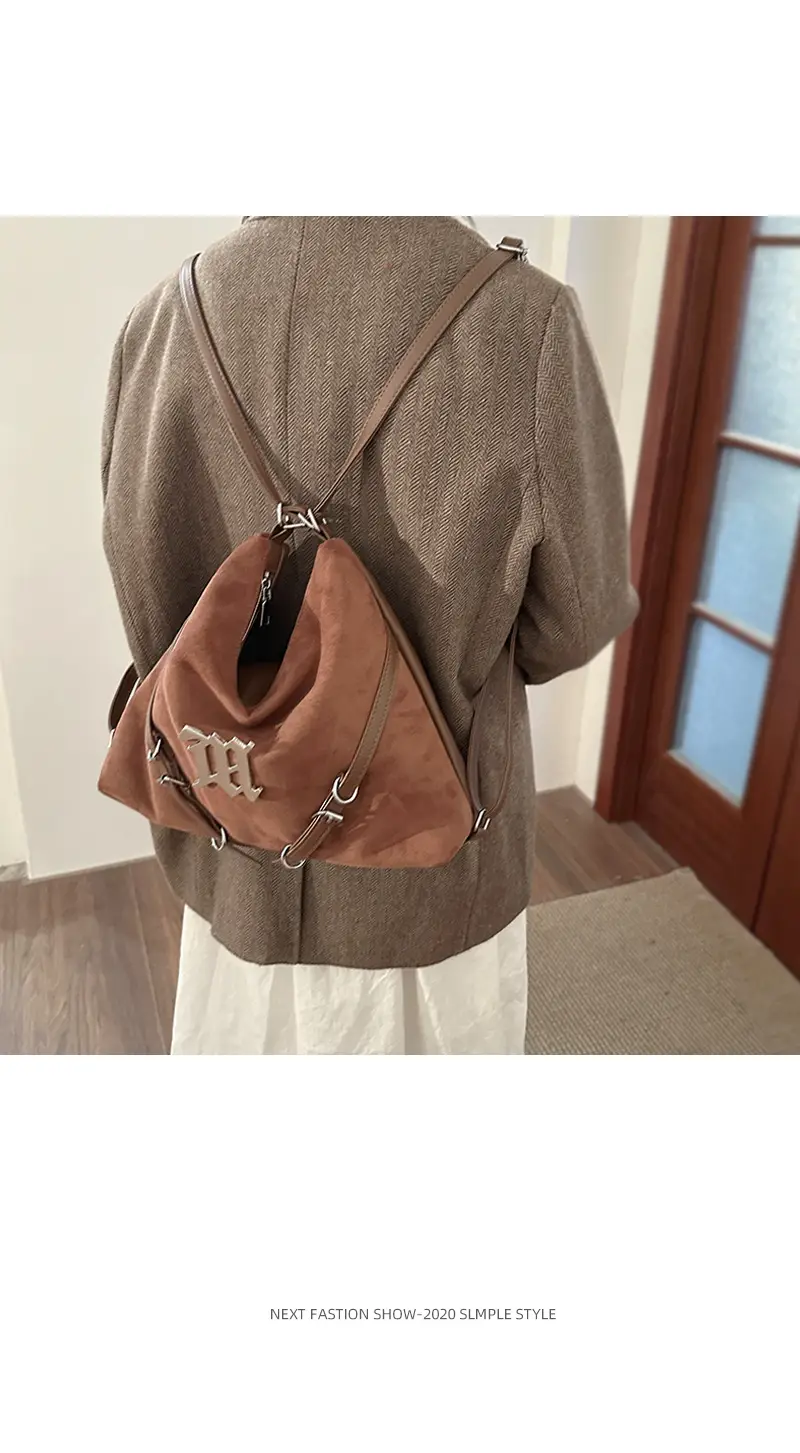 Women's Brown Leather Shoulder Tote Bag with Embroidered Logo — feature 4