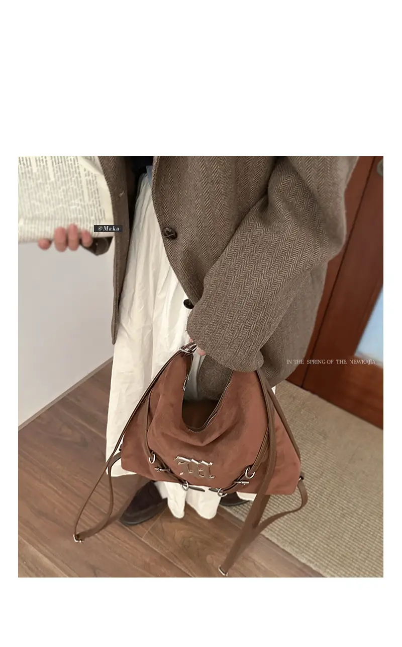 Women's Brown Leather Shoulder Tote Bag with Embroidered Logo — feature 6