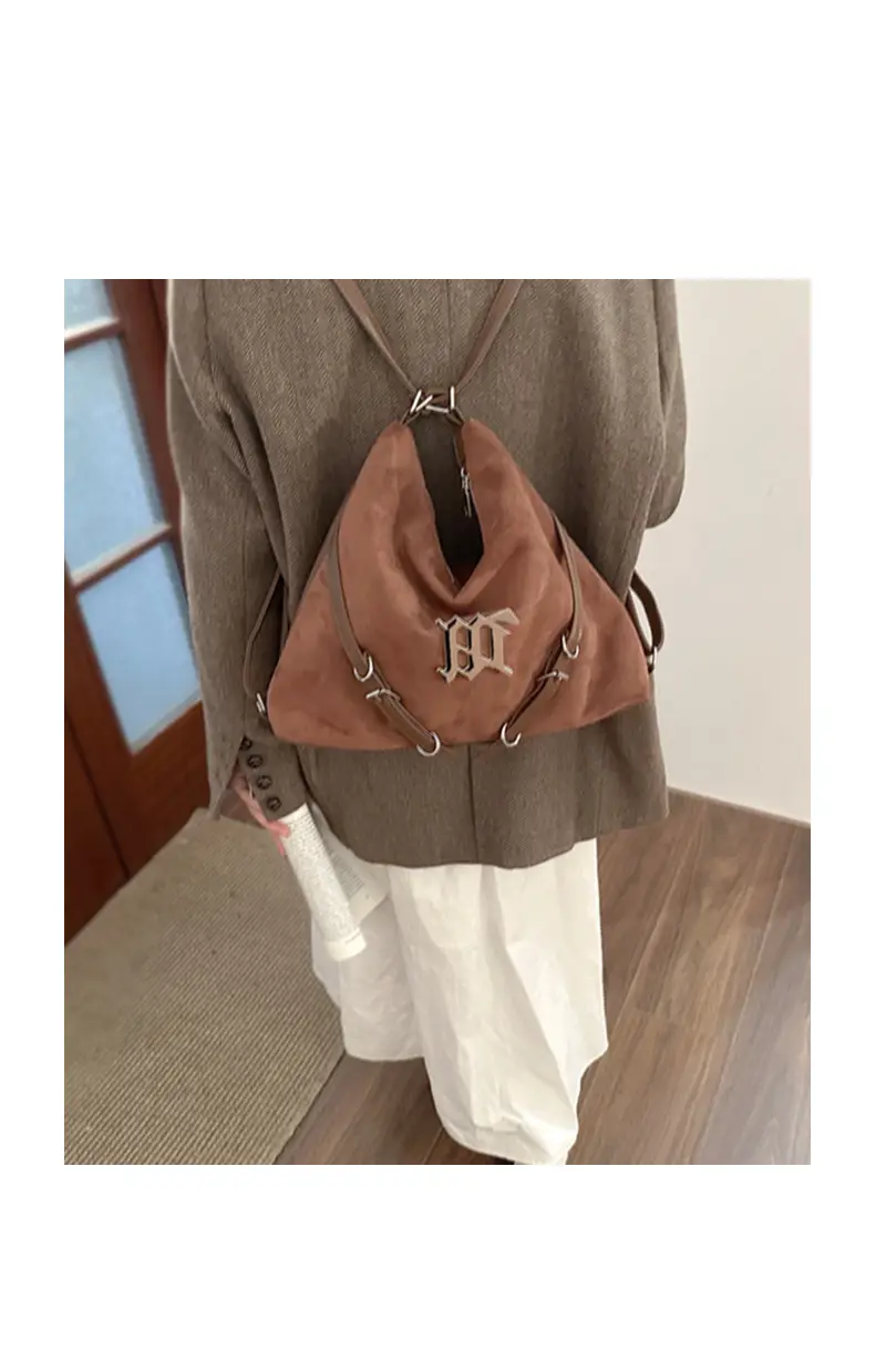 Women's Brown Leather Shoulder Tote Bag with Embroidered Logo — feature 7