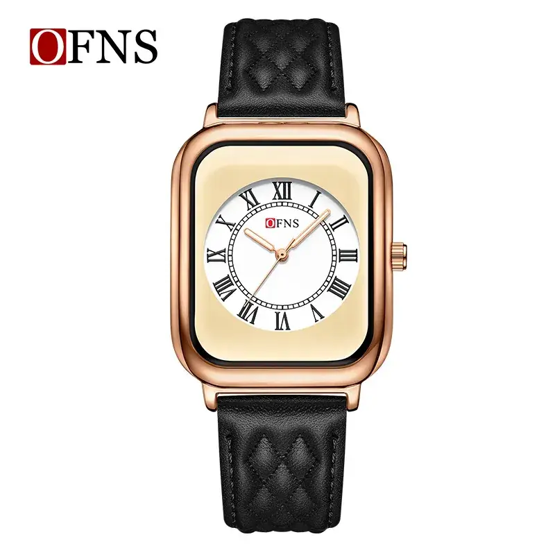 Ofns Women's Square Roman Numeral Leather Watch