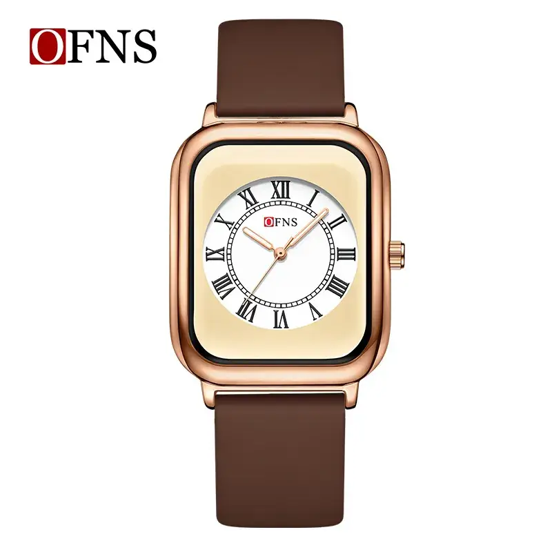 Ofns Women's Square Roman Numeral Leather Watch