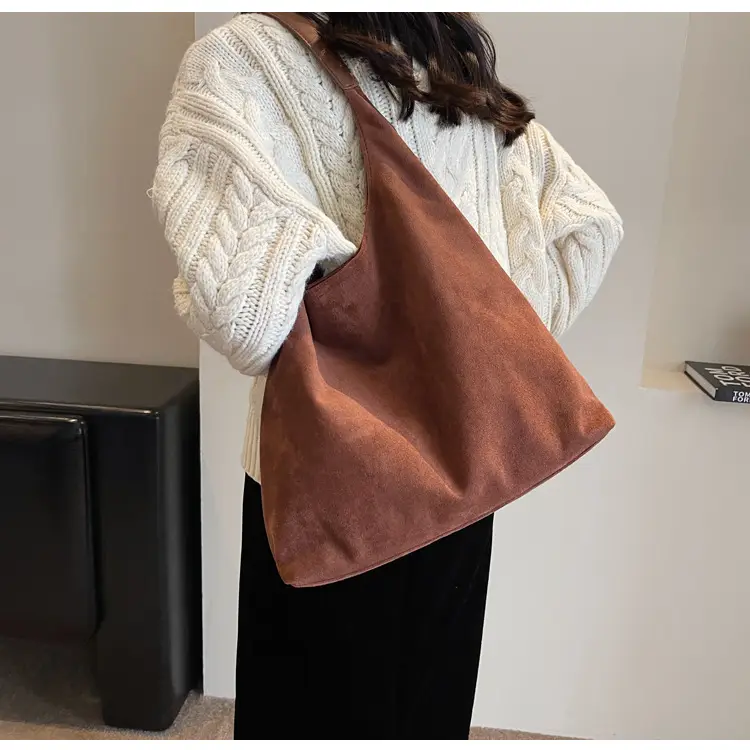 Women Retro Soft Suede Bucket Bag Large Capacity Black — feature 40