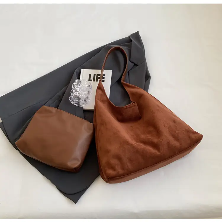 Women Retro Soft Suede Bucket Bag Large Capacity Black — feature 45