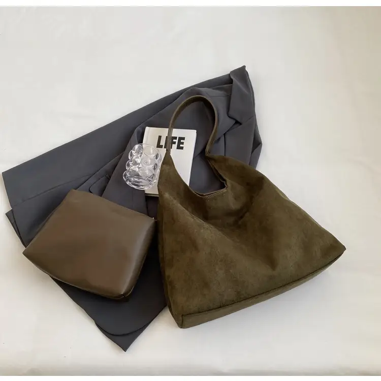 Women Retro Soft Suede Bucket Bag Large Capacity Black — feature 46