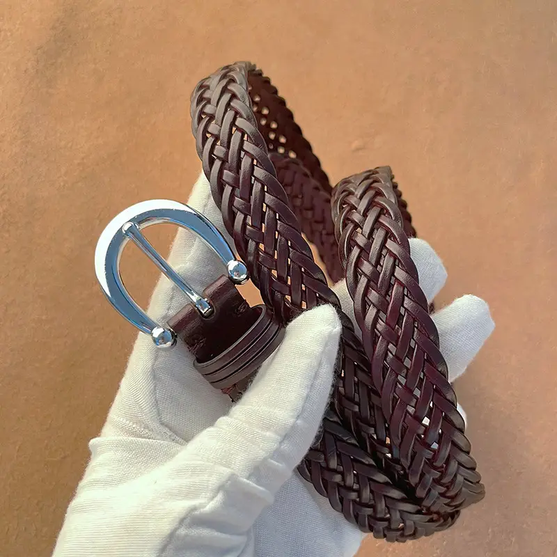 Women's Black Woven Belt with Silver Buckle - Image 6