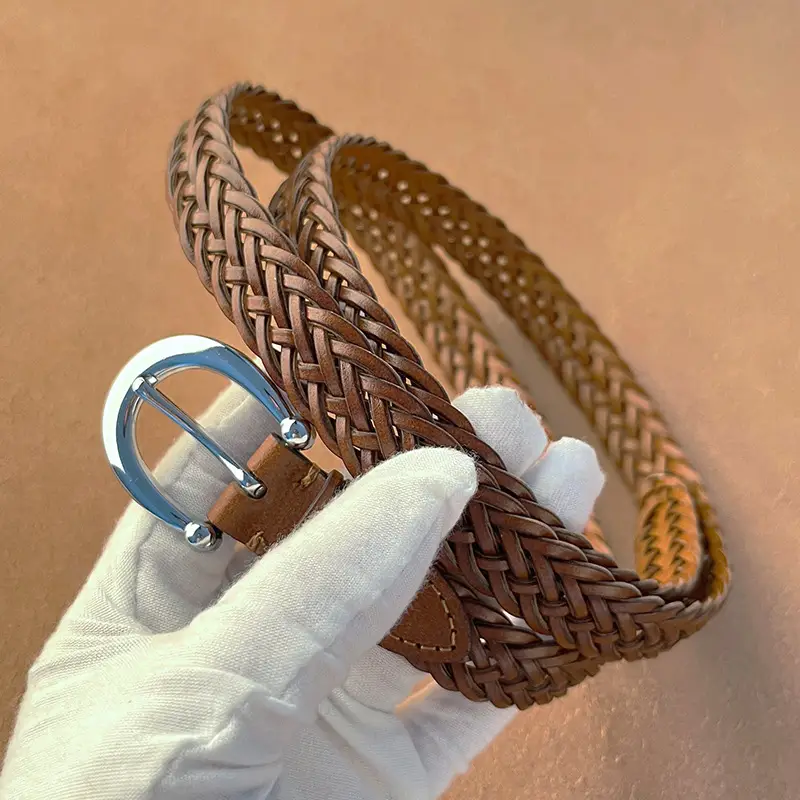 Women's Black Woven Belt with Silver Buckle - Image 7