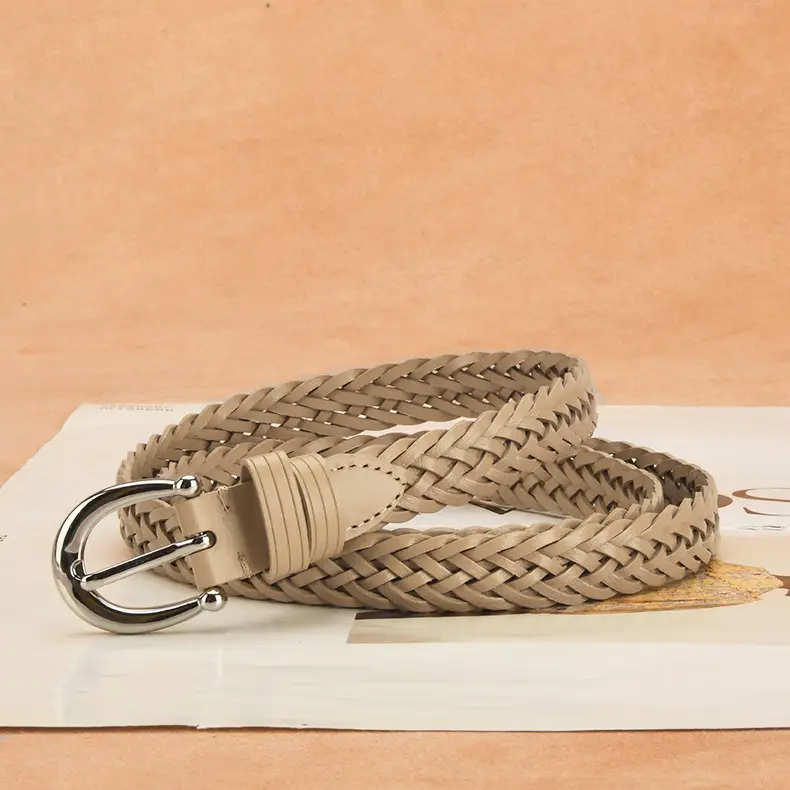 Women's Black Woven Belt with Silver Buckle - Image 8