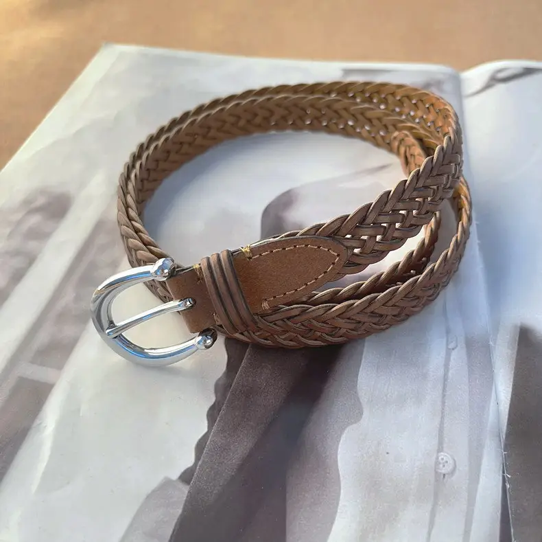 Women's Black Woven Belt with Silver Buckle — feature 10