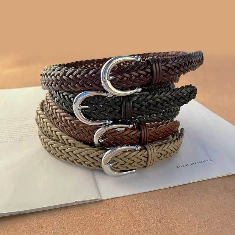 Women's Black Woven Belt with Silver Buckle — feature 12