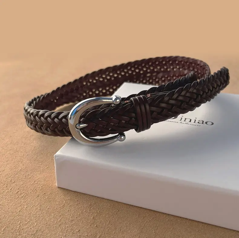 Women's Black Woven Belt with Silver Buckle — feature 13