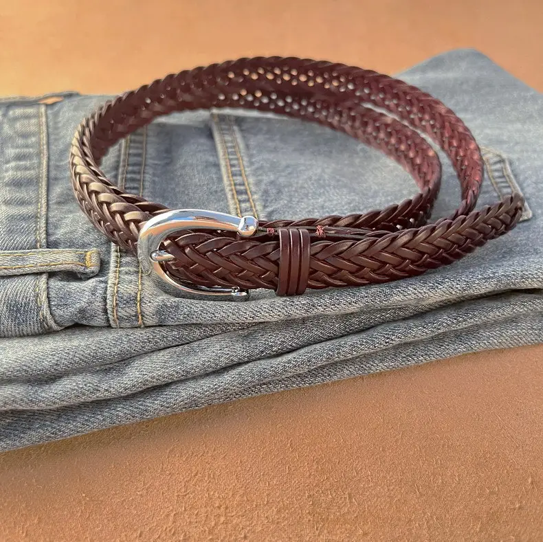 Women's Black Woven Belt with Silver Buckle — feature 17