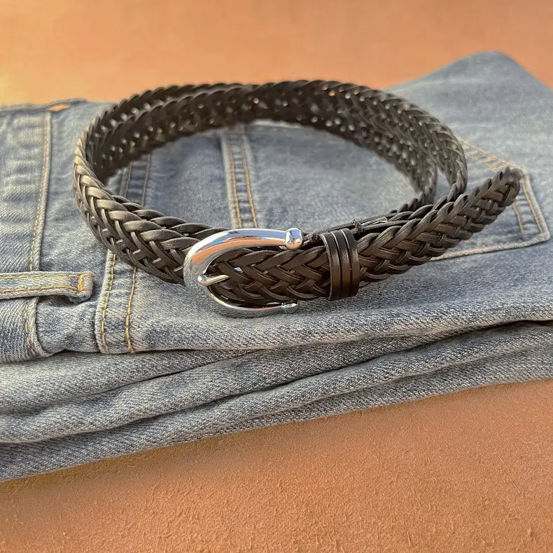 Women's Black Woven Belt with Silver Buckle — feature 19