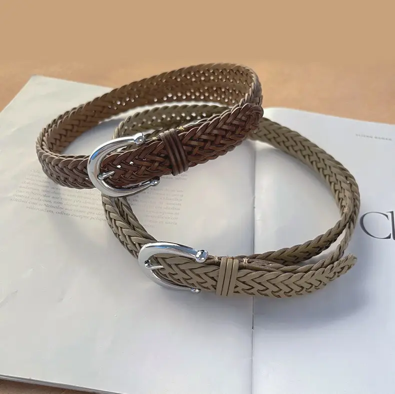 Women's Black Woven Belt with Silver Buckle — feature 6