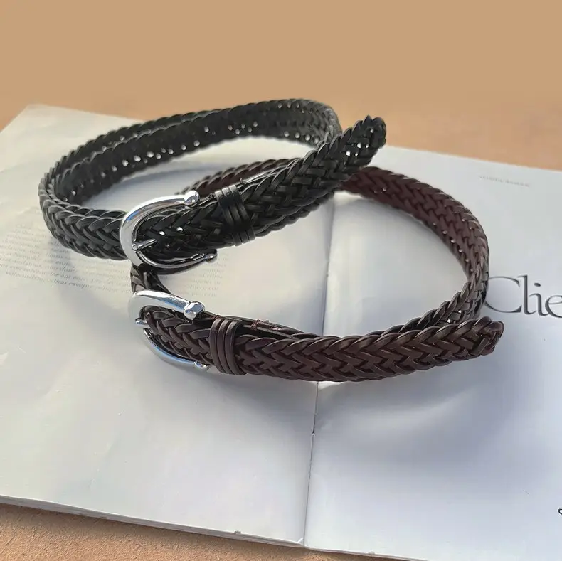 Women's Black Woven Belt with Silver Buckle — feature 7