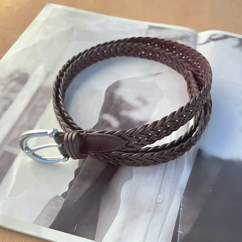 Women's Black Woven Belt with Silver Buckle — feature 9