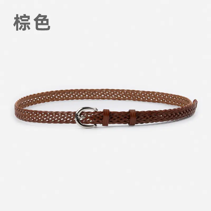 Women's Black Woven Belt with Silver Buckle - Image 2