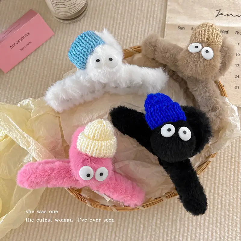 Cute Cartoon Hairpins with Big Eyes and Soft Fleece