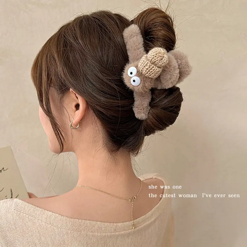 Cute Cartoon Hairpins with Big Eyes and Soft Fleece